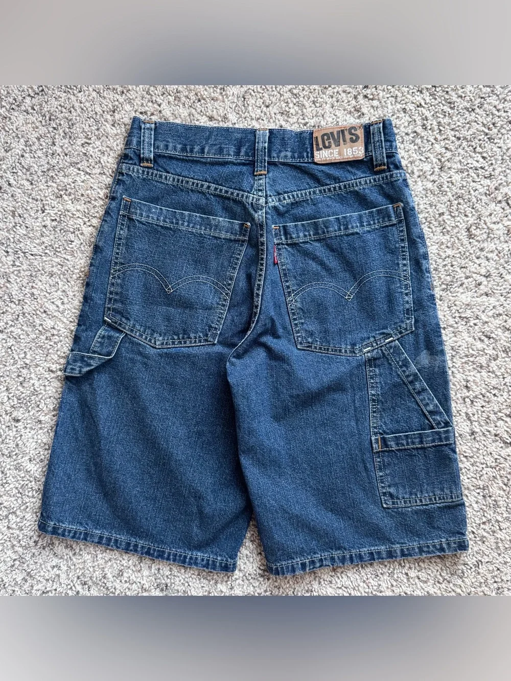 Vtg Levi’s Workwear 12 Carpenter Denim Jorts Y2K Baggy Long Jean Shorts 28x10